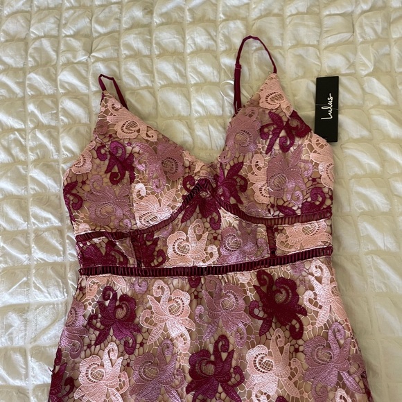 Lulu's Burgundy and Pink Lace Dress - Picture 4 of 11